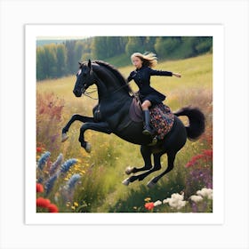 Girl Riding A Horse Art Print