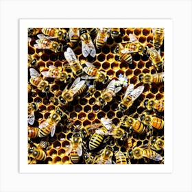 Bees On Honeycomb 6 Art Print