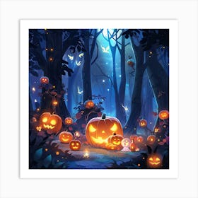 Halloween Pumpkins In The Forest 1 Art Print