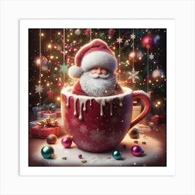 Santa S Cozy Cup Art Print