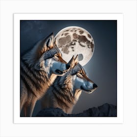 Wolf Couple In The Moonlight Art Print