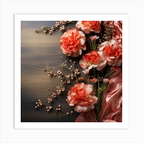 Carnations On Silk Background Art Print