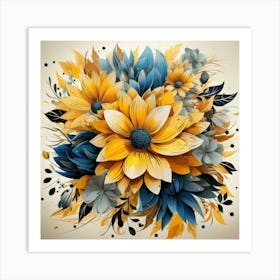 Blue And Yellow Flowers Art Print