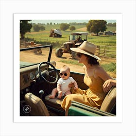 Mother And Baby In A Car Art Print