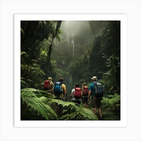 Group Of Hikers In The Jungle Art Print