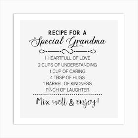 Recipe For A Special Grandma Art Print