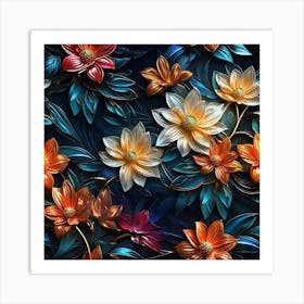 3d Floral Wallpaper Art Print