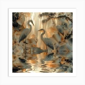 Herons In The Water Art Print