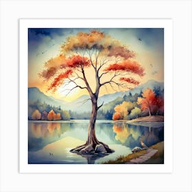 Autumn Tree By The Lake Art Print