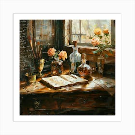 Roses On The Window Sill Art Print