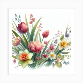 Tulips and Daffodils Art Print