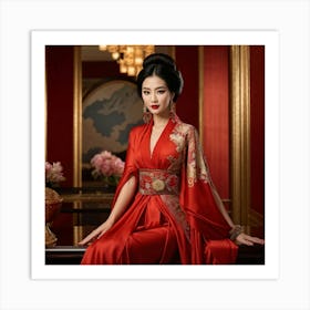 Asian Elegance Personified As A Lady Poised In High End Attire High Fashion Venue Ambient Lighting (3) Art Print