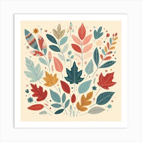 Scandinavian style, colorful Maple Leafs 2 Art Print