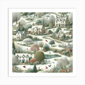 Winter Village Among The Various Trees Art Print