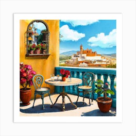 Patio With Flowers Table And Chairs Art Print