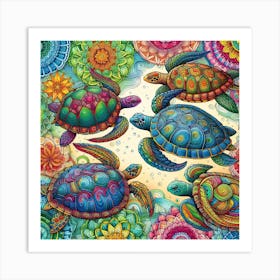 Turtles, Mandala Art 2 Art Print