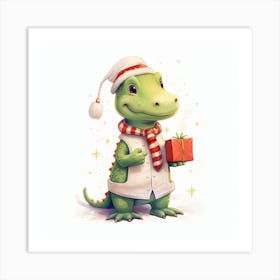 Dinosaur Santa Art Print