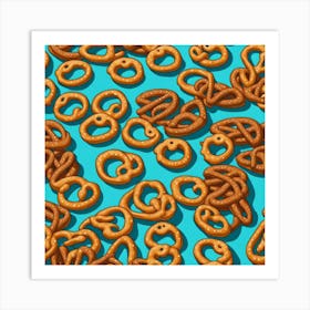 Pretzels On A Blue Background Art Print