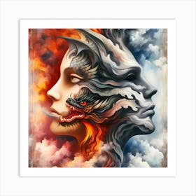 Half Dragon Human Face Art Print