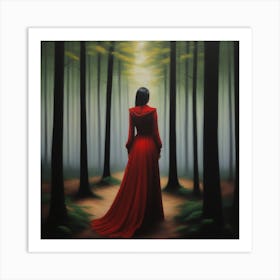 Red Dress In The Forest Art Print