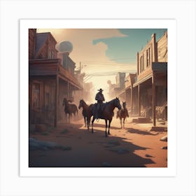 Western Town In Texas With Horses No People Outer Space Vanishing Point Super Highway High Spee Art Print