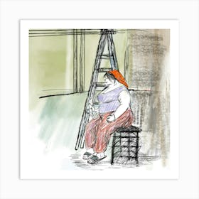 Woman With A Ladder Art Print