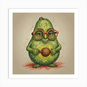 Avocado With Glasses Art Print