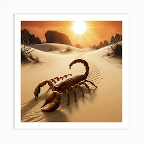 A Lone, Golden Brown Scorpion With Razor Sharp Tail And Menacing Gaze Walking Slowly Across The Desert Sand 2 Art Print