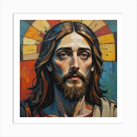 An abstract image using shapes and colors of the face of Jesus Christ Art Print