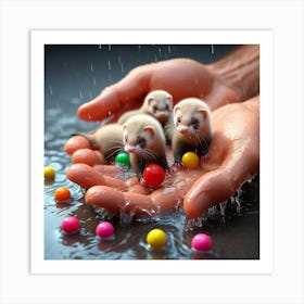 Ferrets In The Rain 5 Art Print