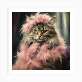 Cat In Pink Feathers Art Print