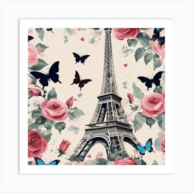 Paris Roses And Butterflies 24 Art Print