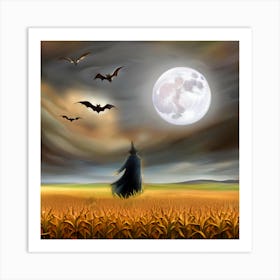 Scarecrow and Bats Art Print