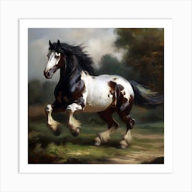 Charge Of The Skewbald Cob Horse Art Print