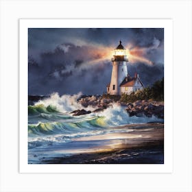 Lighthouse At Night Art Print