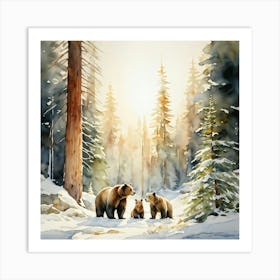 Bear Family Gathered With Cubs Nestled Against Each Other Soft White Snow Blanketing The Ground Se Art Print