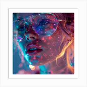 Neon Girl With Glasses Art Print