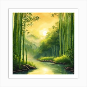 A Stream In A Bamboo Forest At Sun Rise Square Composition 381 Art Print