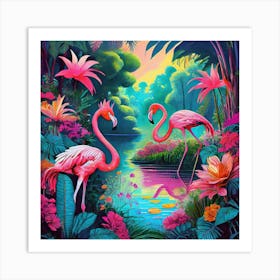 Flamingos In The Jungle 4 Art Print