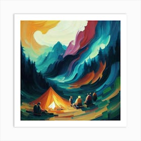 People camping in the middle of the mountains oil painting abstract painting art 2 Art Print