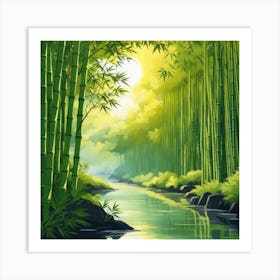 A Stream In A Bamboo Forest At Sun Rise Square Composition 355 Art Print