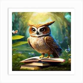 Owl On Book Art Print