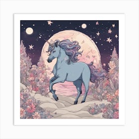 Unicorn In The Moonlight Art Print