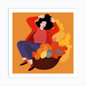 Autumn Woman In Basket Art Print