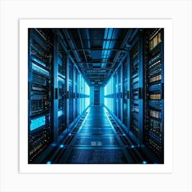 Advanced Data Center Interior Cabling Meticulously Organized In Vibrant Colors Rows Of Servers Wit (1) Art Print