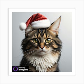 Santa Hat Christmas Cat Art Print