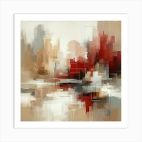 Abstract Art, Neutral Painting Red, Beige And Grey Art Print