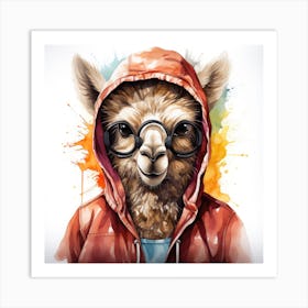 Watercolour Cartoon Llama In A Hoodie 3 Art Print