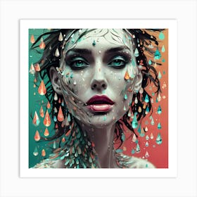 Female Model Surrounded By Abstract Drops Art Print