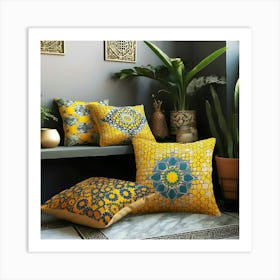 Yellow And Blue Pillows 1 Art Print